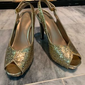 Gold glitter heels